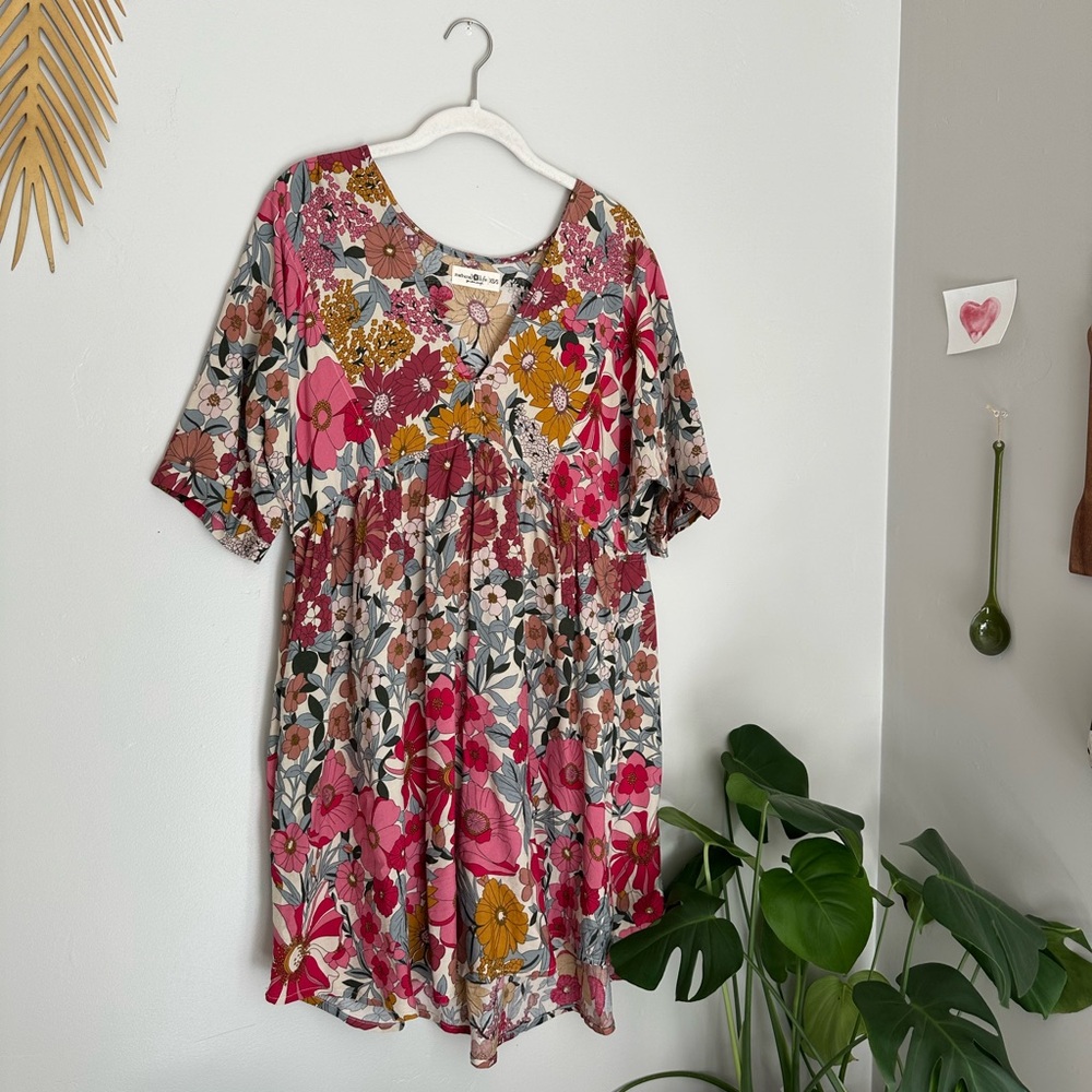 Natural Life Stella V-Neck Mini Dress - Vintage Summer Floral - XS/S